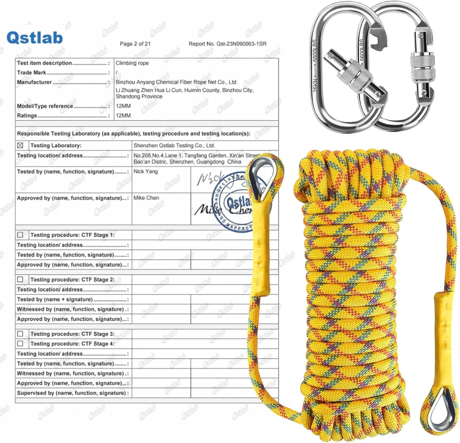 Outdoor Climbing Rope 8MM/12MM 6 Colors 1M(3.2ft)-70M(230ft), Static Rock Climbing Rope with 2 Steel Hooks, Rappelling Rope for Outdoor, Hiking Safety Escape Rope, Rescue Parachute(Yellow, 8mm-20m)