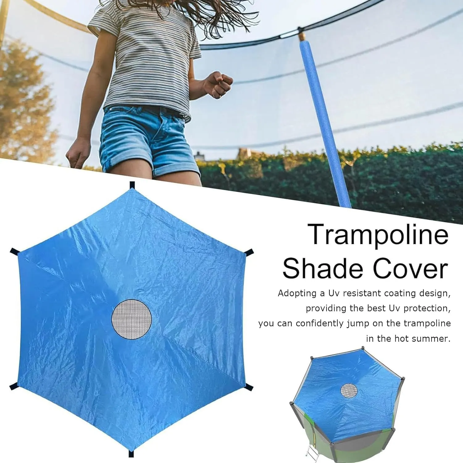 Outdoor Trampoline Sunshade Cover, Easy to Install Trampolines Canopy Accessories Sun-Protection Anti-UV for Backyard Playground