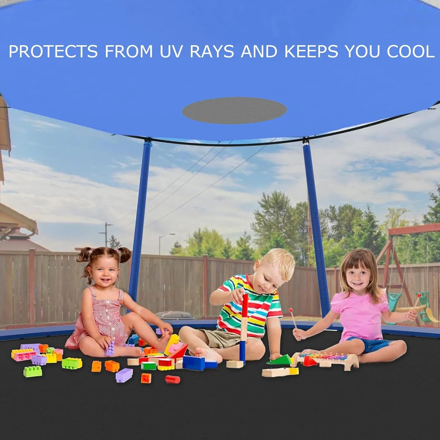 Outdoor Trampoline Sunshade Cover, Easy to Install Trampolines Canopy Accessories Sun-Protection Anti-UV for Backyard Playground