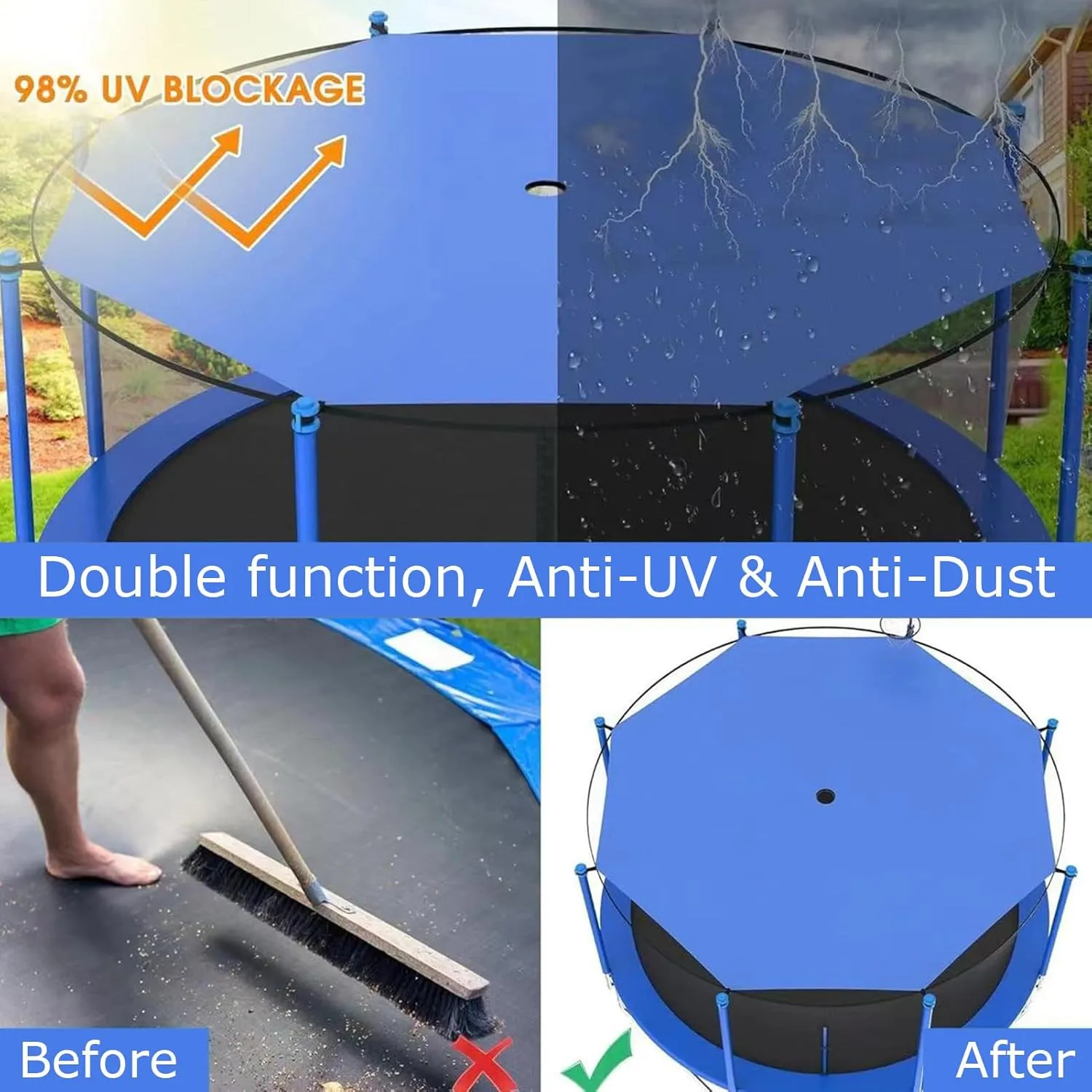 Outdoor Trampoline Sunshade Cover, Easy to Install Trampolines Canopy Accessories Sun-Protection Anti-UV for Backyard Playground