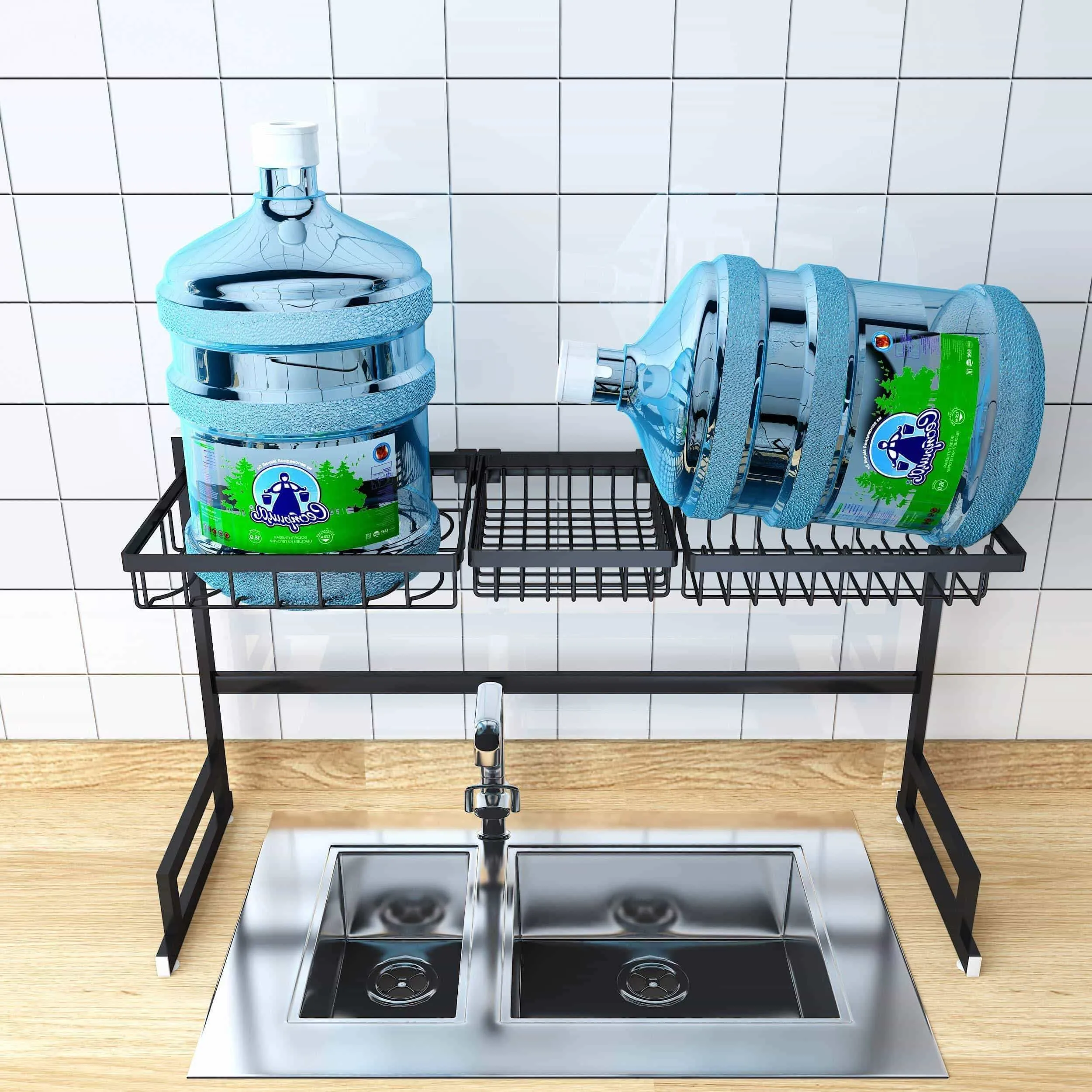 Over Sink Dish Drying Rack - Kitchen Organizer and Dish Drainer with 7 Interchangeable Racks and Caddies - Plus Bonus Wine Glass Rack That Mounts to Cabinetry