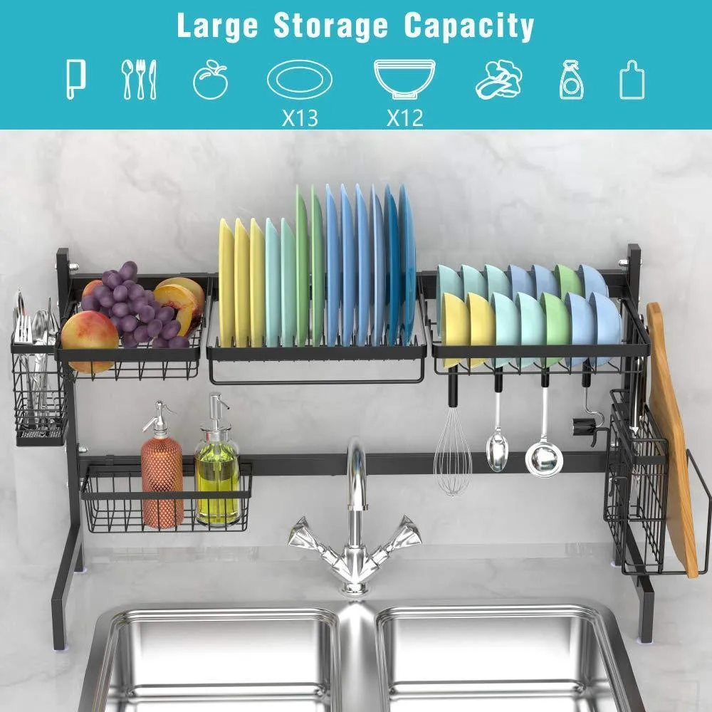 Over the Sink Dish Drying Rack, Cambond Dish Drainer Shelf Stainless Steel Dish Rack with Utensils Holder for Kitchen Counter