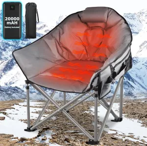 Oversized Heated Camping Chair, 3 Heat Levels Portable Heated Folding Chairs with 20,000mAh Power Bank, Camping Heated Chair for Adults Supports 440 lbs, Heavy Lawn Chair for Camping/Patio