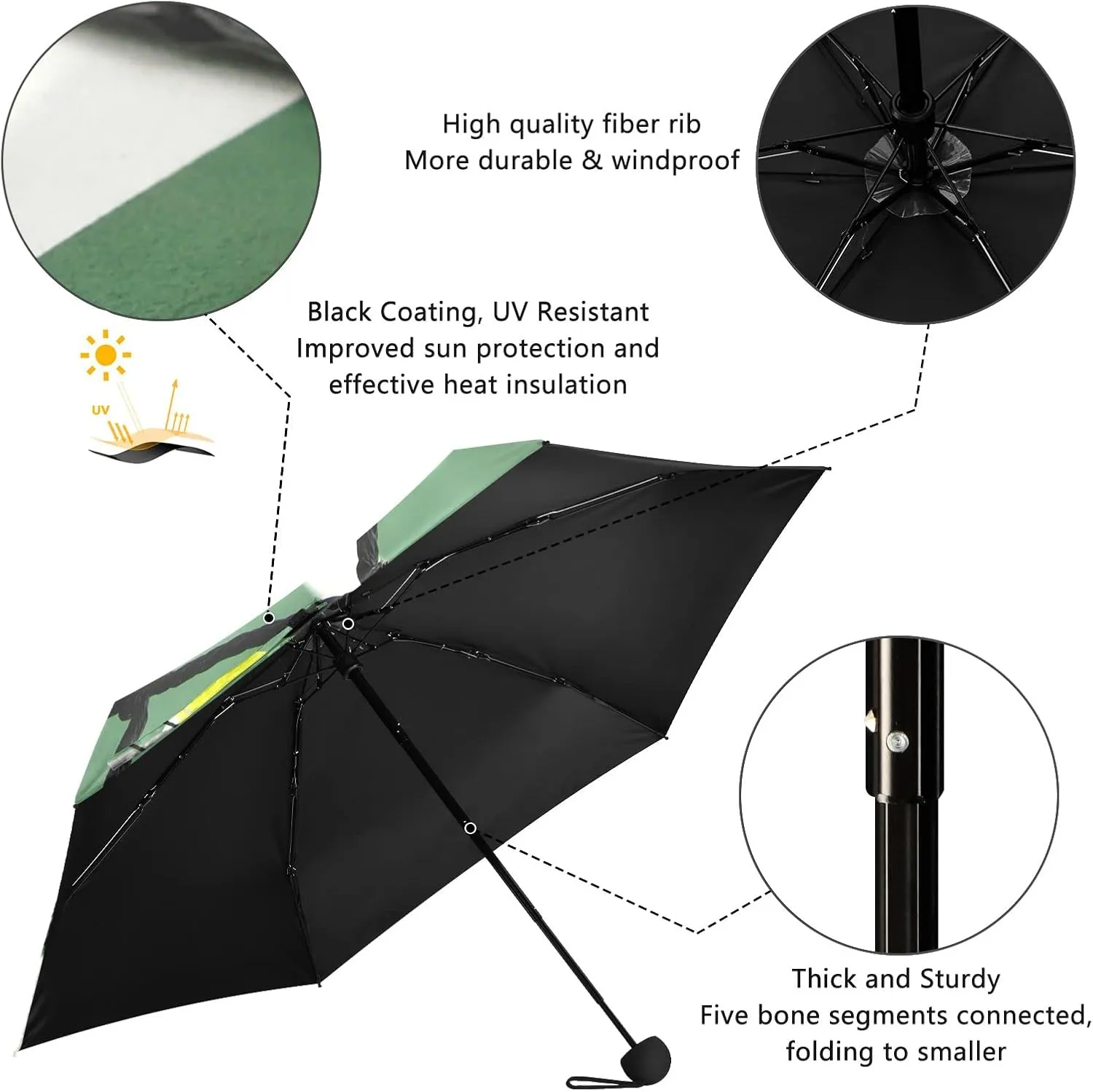 Oyihfvs 5 Folding Ultra-Light Umbrella, Small Mini Anti-UV Compact Travel Umbrella, 6 Ribs Pocket Windproof Foldable Vinyl Parasol