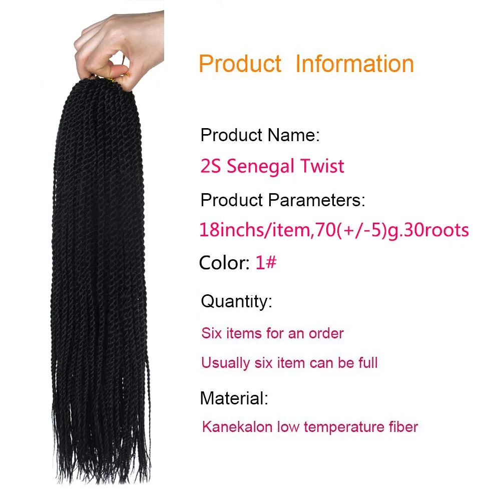 Palace hair 6Pack/LOT Senegalese Twist Crochet Hair Braids Small Easy Twist Crochet Braiding Hair 2S Senegalese Twists 14 inch 18inch 24inch 30strands/pack Hairstyles For Black Women color (18inch, 1)