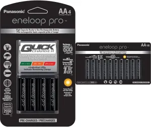 Panasonic K-KJ55KHC4BA Advanced 4 Hour Quick Battery Charger with 4AA eneloop pro Rechargeable Batteries & Panasonic BK-3HCCA16FA eneloop pro AA High Capacity Ni-MH Pre-Charged Batteries, 16 Pack