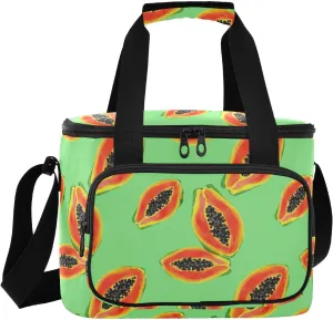 Papaya Fruit Green Insulated Cooler Bag for Women Men Leakproof 24 Can Camping Cooling Bag for Travel Outdoors Trip