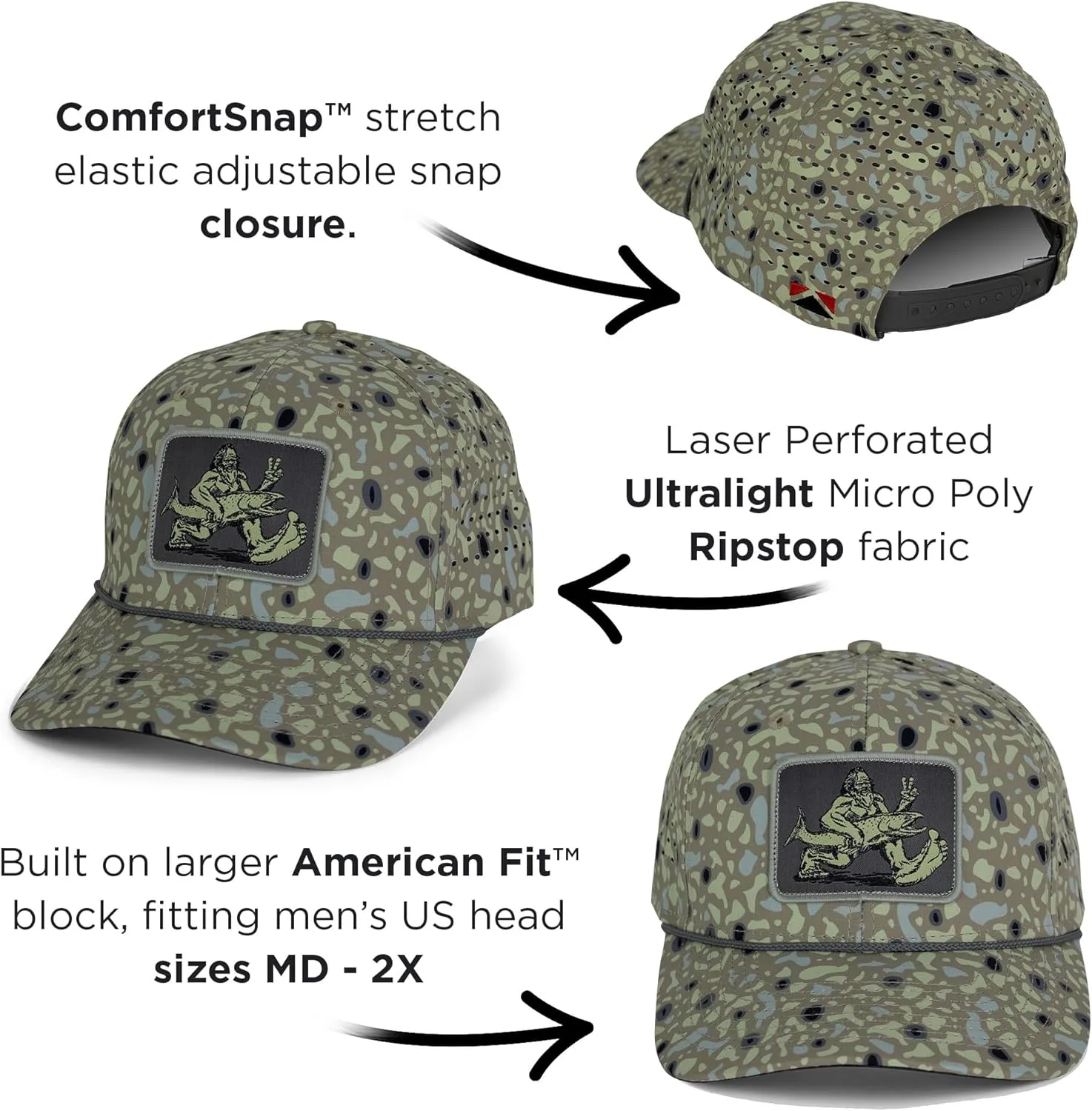 Paramount Outdoors Big Foot Squatch Performance Fishing Rope Cap with Laser Perforation Snapback