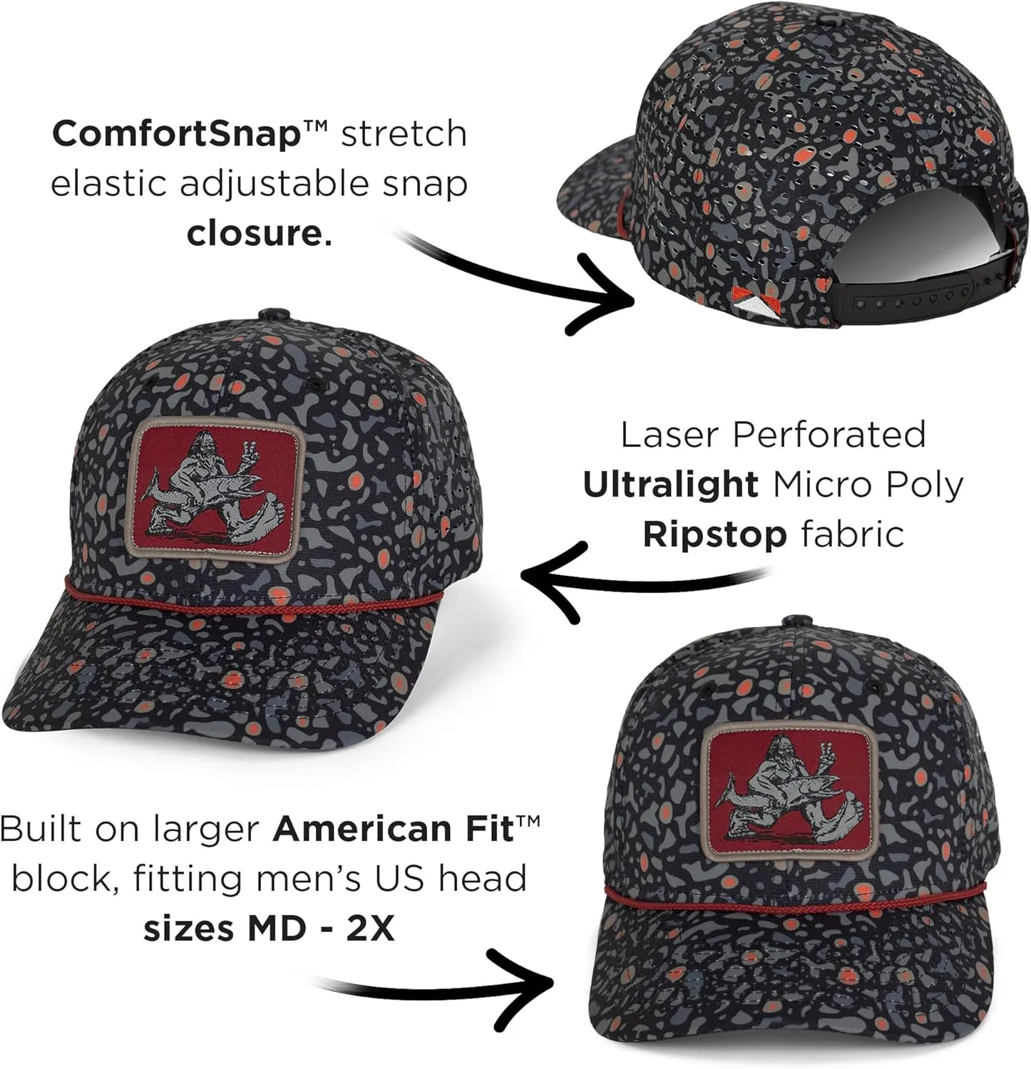 Paramount Outdoors Big Foot Squatch Performance Fishing Rope Cap with Laser Perforation Snapback