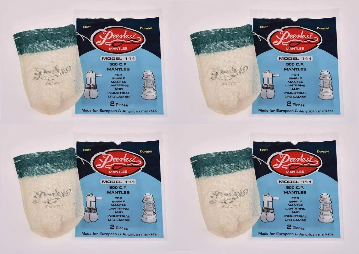 Peerless 111 Mantles 4 Packs of 2 mantles (8 Mantles) 500 C.P. / 1111 or 11 Style Mantles