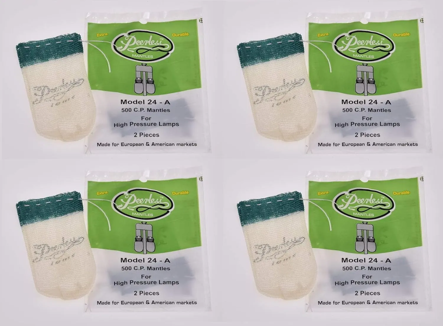 Peerless 24-A Mantles 4 Packs of 2 mantles (8 Mantles) 500 C.P. / 999 or 99 Style Mantles