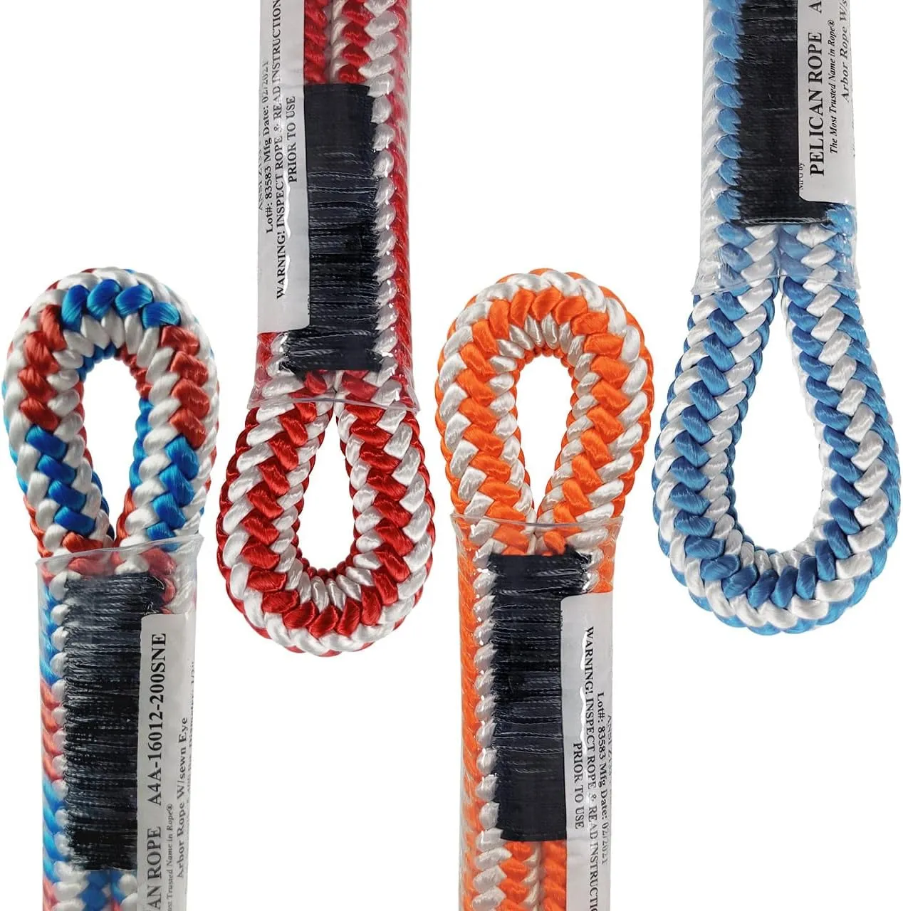Pelican Rope 16-Strand 1/2 in (12.7 mm) Arborist-16™ Rope - 7000 lbs MBS - Static Climbing Rope - Rescue Operations - High Visibility - 120 ft - Sewn Eye - Orange/White - Made in The USA