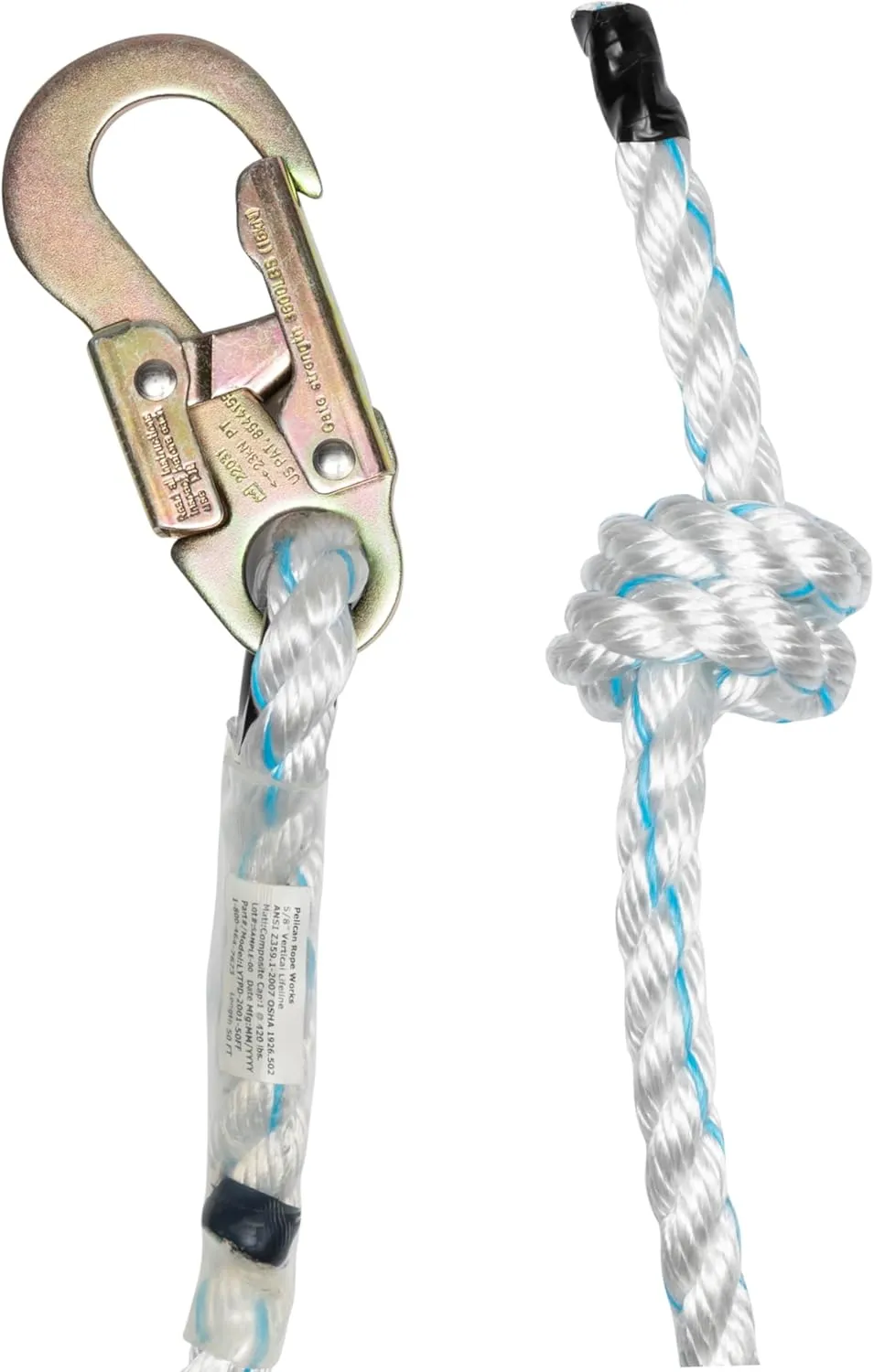 Pelican Rope 5/8" x 25' Polyester Composite Vertical Lifeline Rope with Steel Snaphook