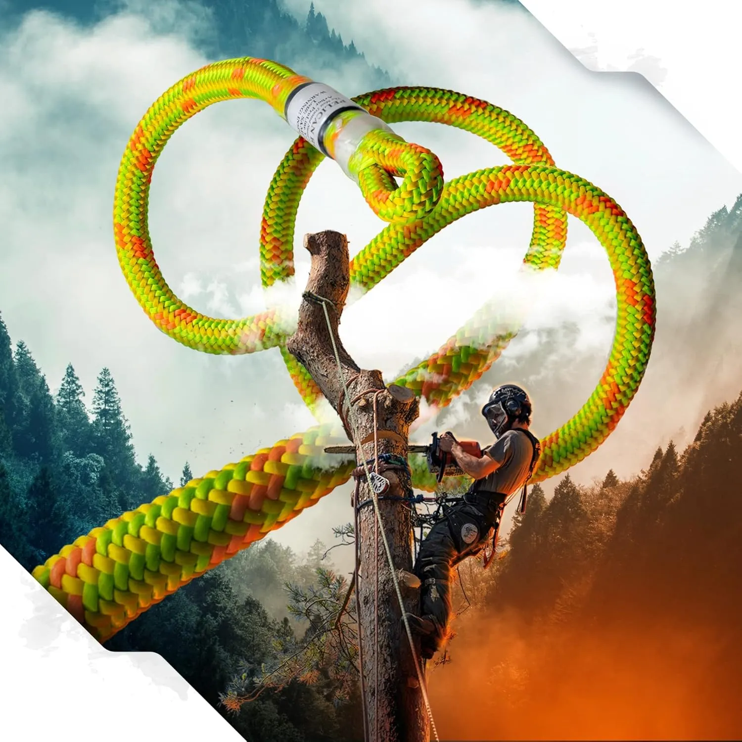 Pelican Rope Arborist Rope 11.8mm x 120Ft, USA Made High-Strength 24-Strands Static Climbing Rope - 5,400 lb Strength for Tree Climbing, Pulling, Outdoors & Swing - Viper, Tight Spliced Eye