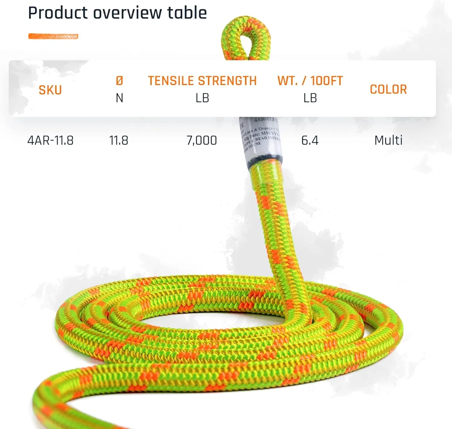 Pelican Rope Arborist Rope 11.8mm x 150Ft High-Strength 24-Strands Static Climbing Rope | 5,400 lb Strength for Tree Climbing, Pulling, Outdoors & Swing | Made in USA - Viper, Tight Spliced Eye