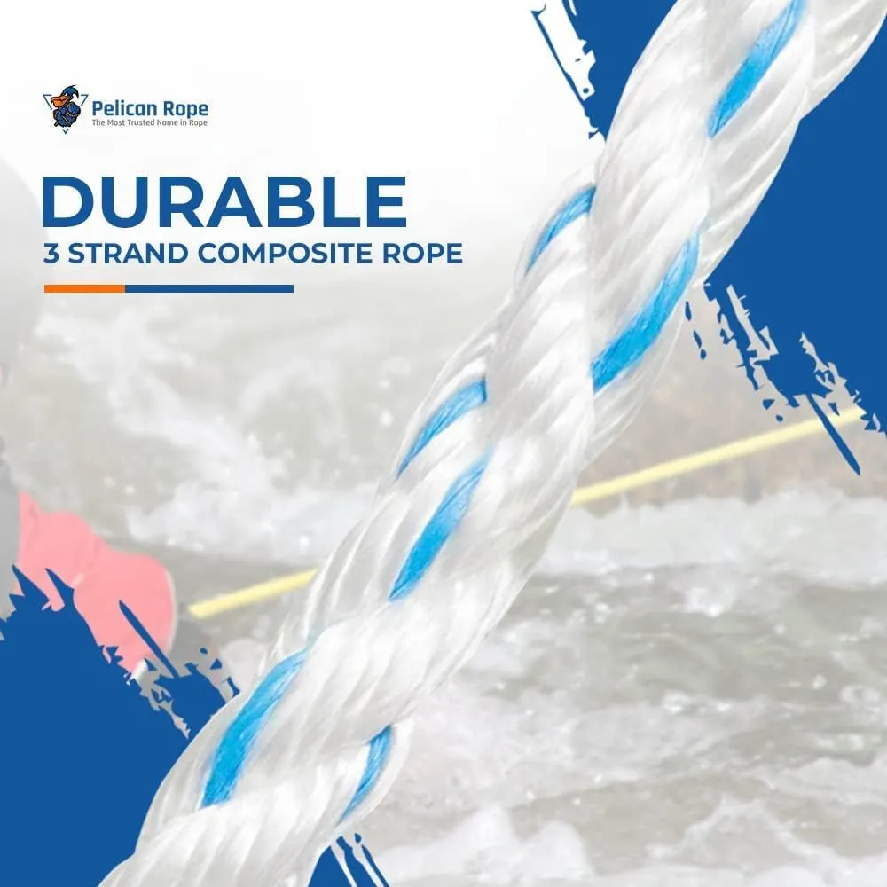Pelican Rope Poly Dacron Rope (5/8 inch) – Twisted 3 Strand Composite Line with Polypropylene Core - Marine, Arborist, Commercial (Blue Tracer - 600 feet)