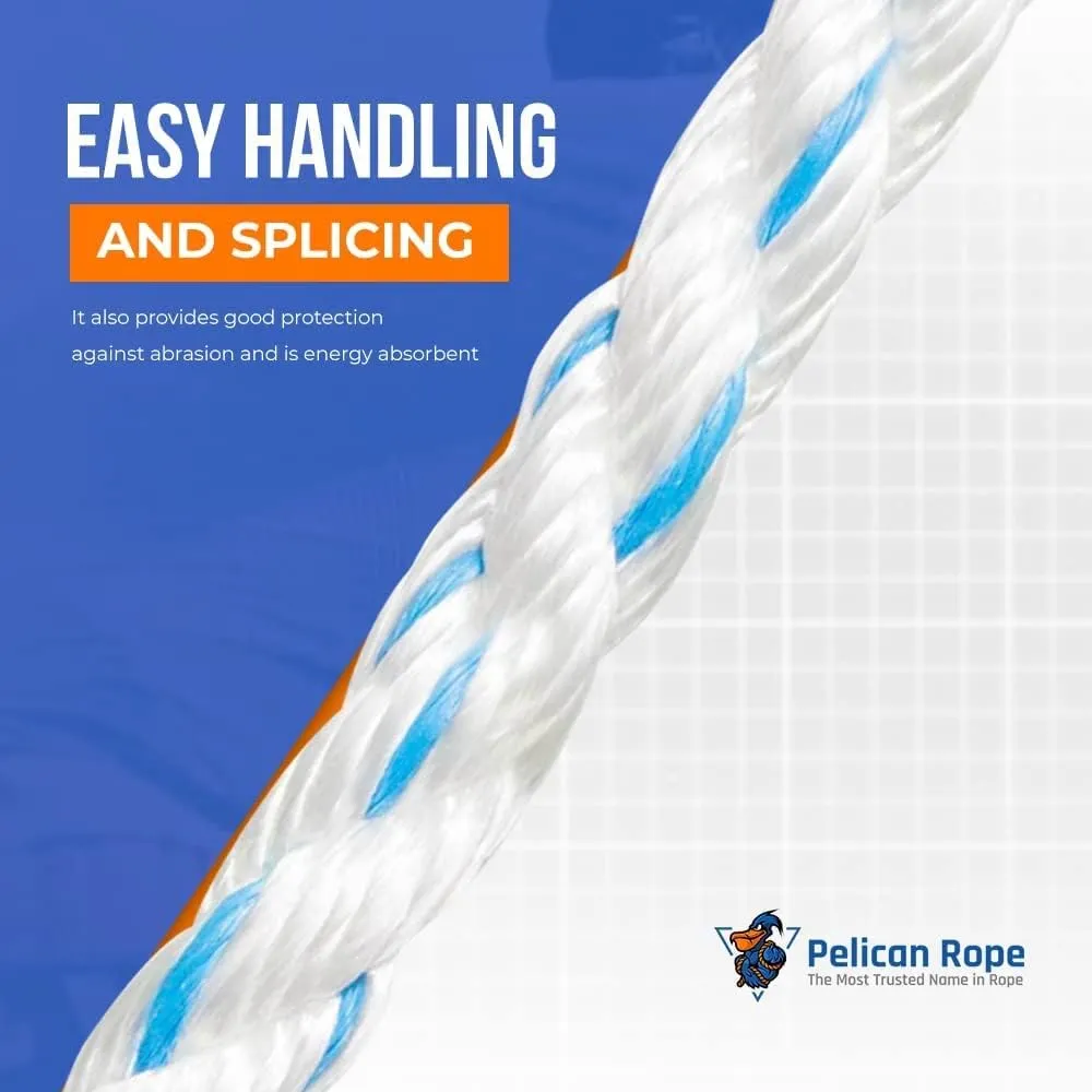 Pelican Rope Poly Dacron Rope (5/8 inch) – Twisted 3 Strand Composite Line with Polypropylene Core - Marine, Arborist, Commercial (Blue Tracer - 600 feet)
