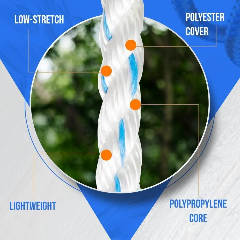 Pelican Rope Poly Dacron Rope (5/8 inch) – Twisted 3 Strand Composite Line with Polypropylene Core - Marine, Arborist, Commercial (Blue Tracer - 600 feet)