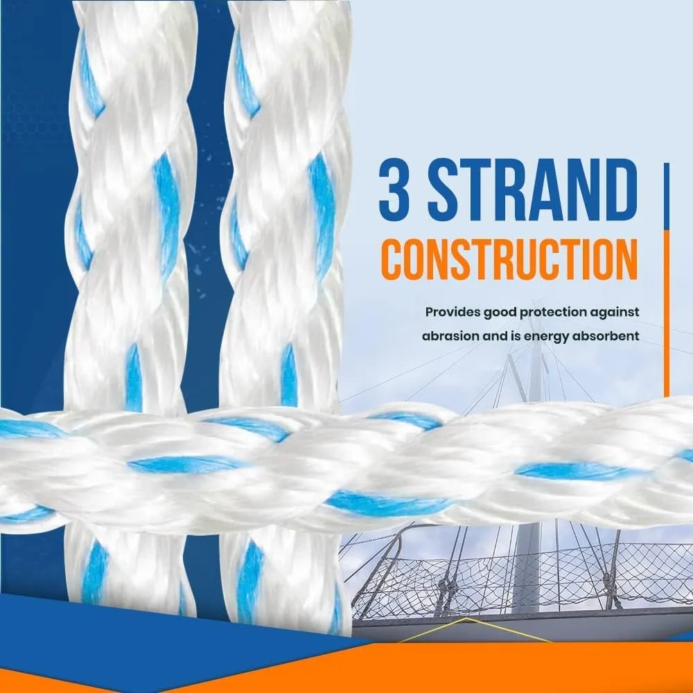 Pelican Rope Poly Dacron Rope (5/8 inch) – Twisted 3 Strand Composite Line with Polypropylene Core - Marine, Arborist, Commercial (Blue Tracer - 600 feet)