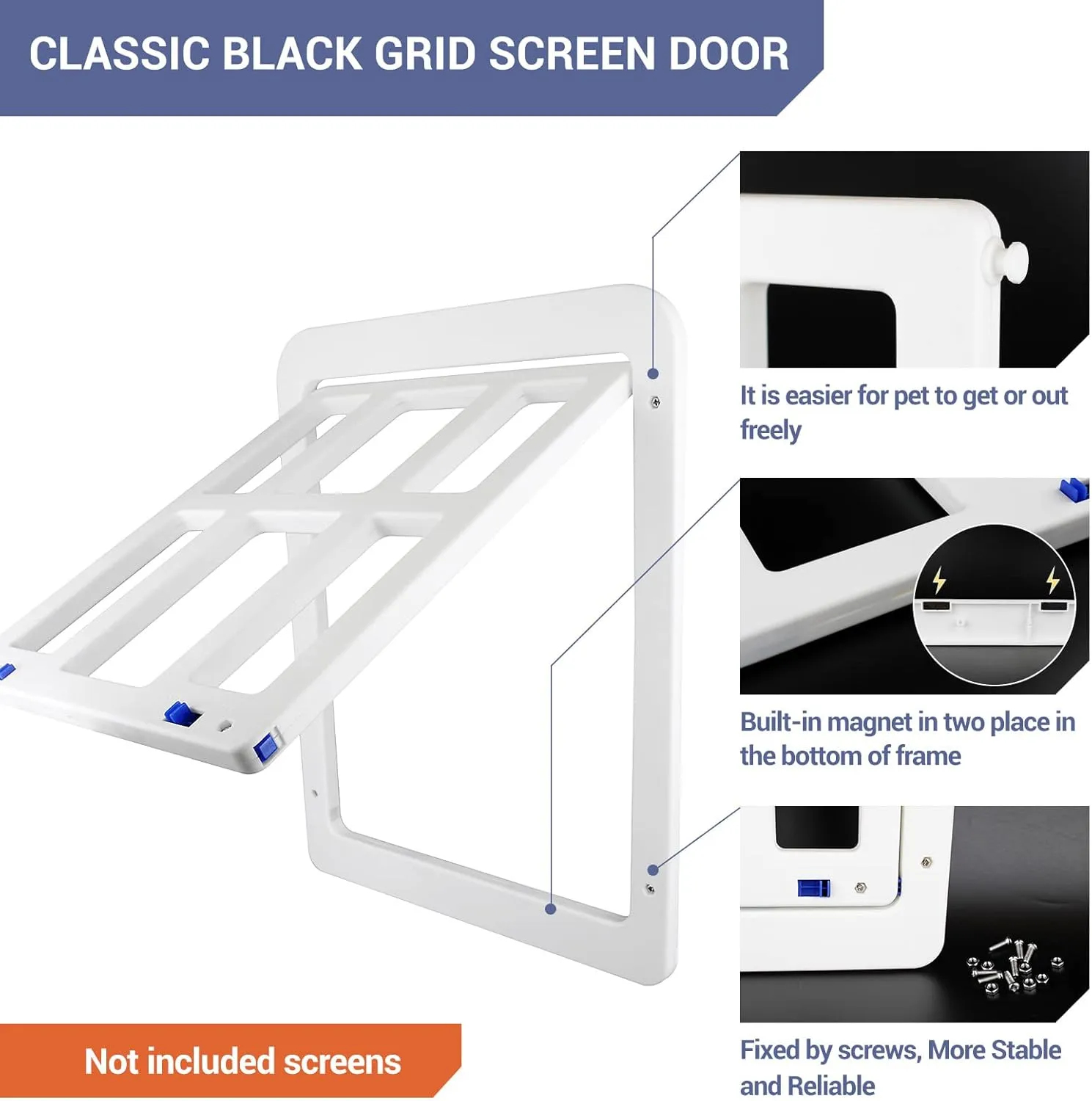 PETLESO Dog Door for Sliding Door, Lockable Dog Screen Door with Magnetic Closure Easy Install Pet Door for Dogs Cats, 11"x13" White