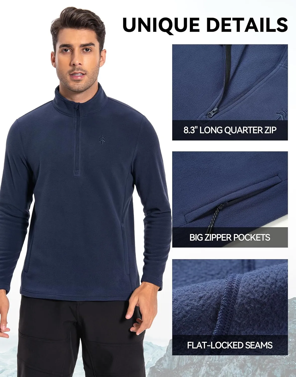 Pioneer Camp Mens Quarter Zip Pullover Fleece Sweater with Zipper Pocket Long Sleeve Sweatshirt Lightweight Thermal Jacket
