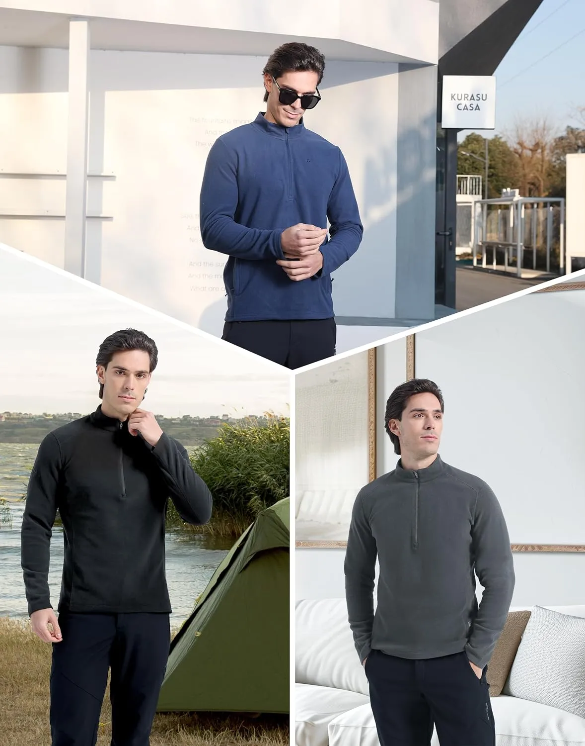 Pioneer Camp Mens Quarter Zip Pullover Fleece Sweater with Zipper Pocket Long Sleeve Sweatshirt Lightweight Thermal Jacket