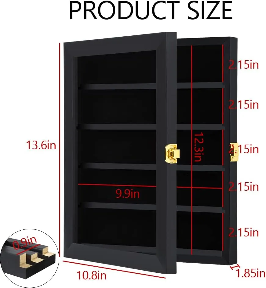 Pocket Knife Display Case Knife Collection Display Box for Wall Folding Knife Cabinet with Uv Protection Acrylic Lockable Black