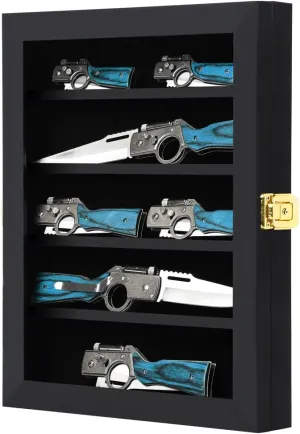 Pocket Knife Display Case Knife Collection Display Box for Wall Folding Knife Cabinet with Uv Protection Acrylic Lockable Black