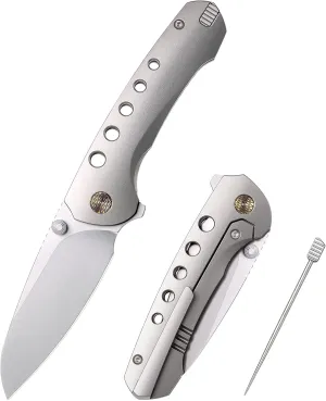 Pocket Knife with Titanium Toothpick Manual Grinding Pearlescent Satin M390 Blade Titanium Handle Flipper Opener Thumb Stud Folding Knives for Men Women Gifts (RT-BEE)
