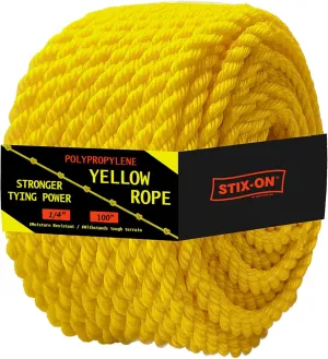 Polypropylene Rope 100Ft – 1/4 Inch Twisted Nautical Rope – Oil Resistant Yellow Heavy Duty Rope Ideal for Boats, Dock – Increased Friction and Heat Resistance – High Tensile Strength Marine Rope