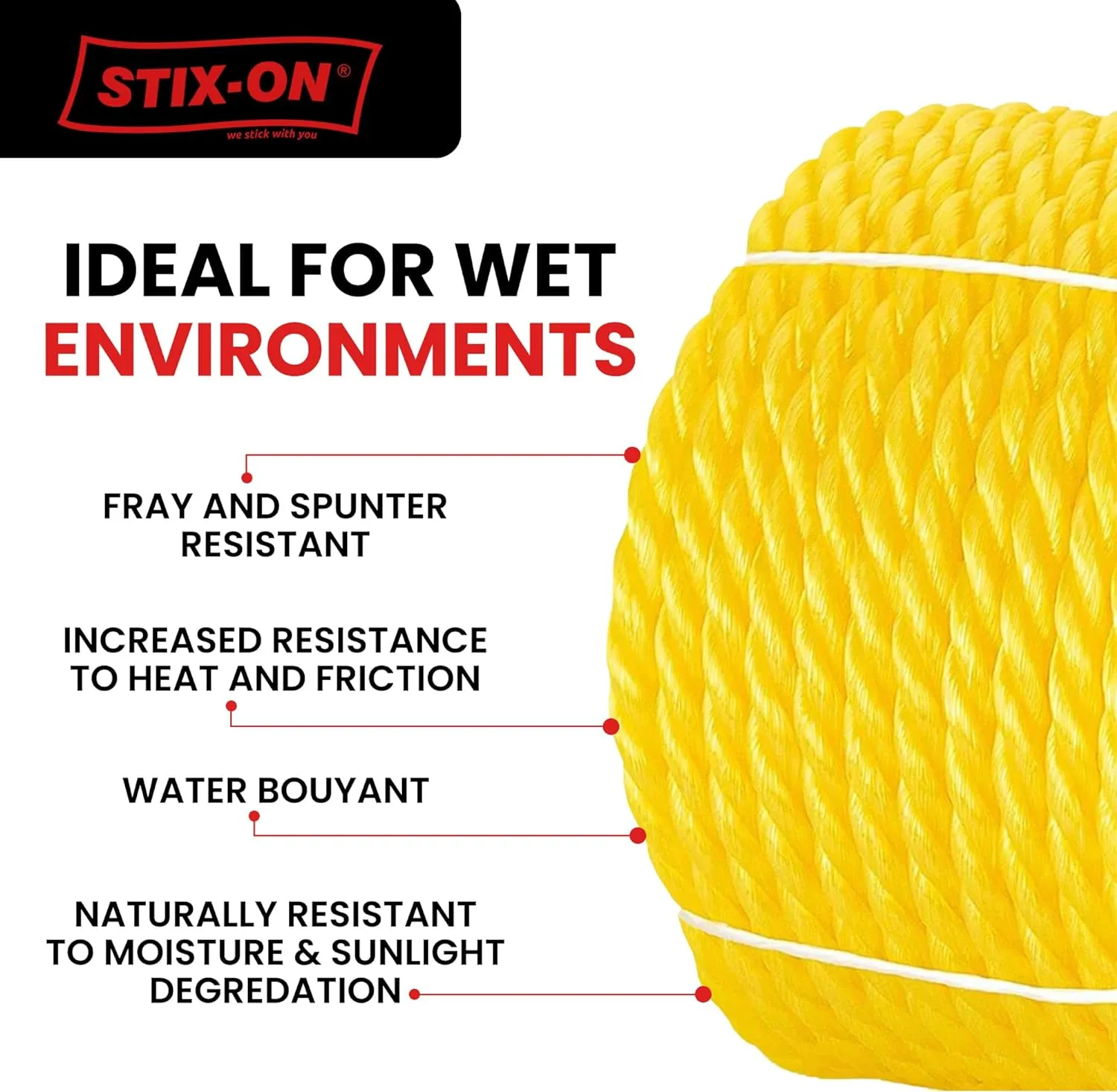 Polypropylene Rope 100Ft – 1/4 Inch Twisted Nautical Rope – Oil Resistant Yellow Heavy Duty Rope Ideal for Boats, Dock – Increased Friction and Heat Resistance – High Tensile Strength Marine Rope