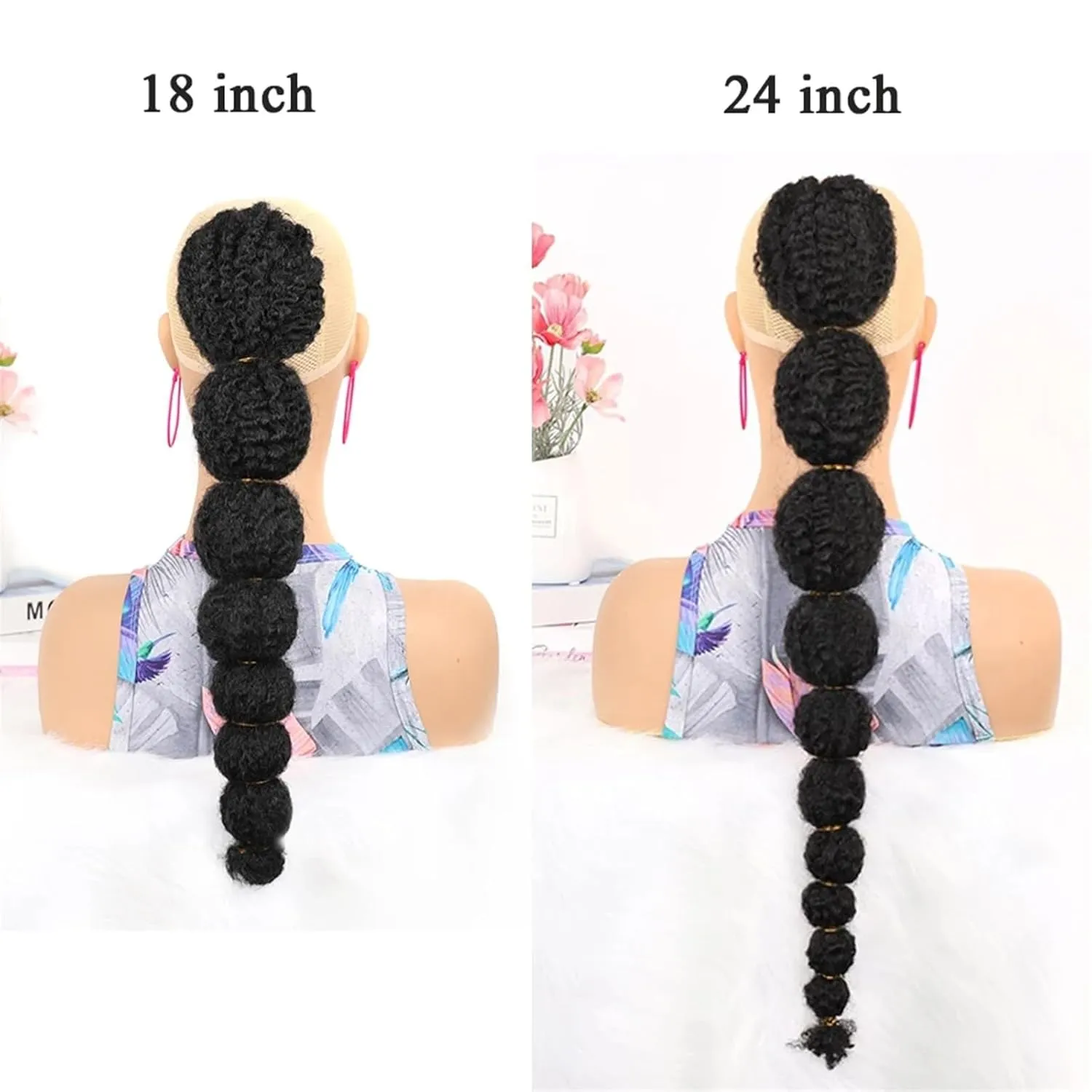 Ponytail Extension Synthetic Ponytail Hair Extension for Black Women, 18/24inch Afro Puff Bubble Lantern Braid Drawstring Ponytail Clip on Pony Tail Hair Extension Ponytail Hairpieces(18inch)