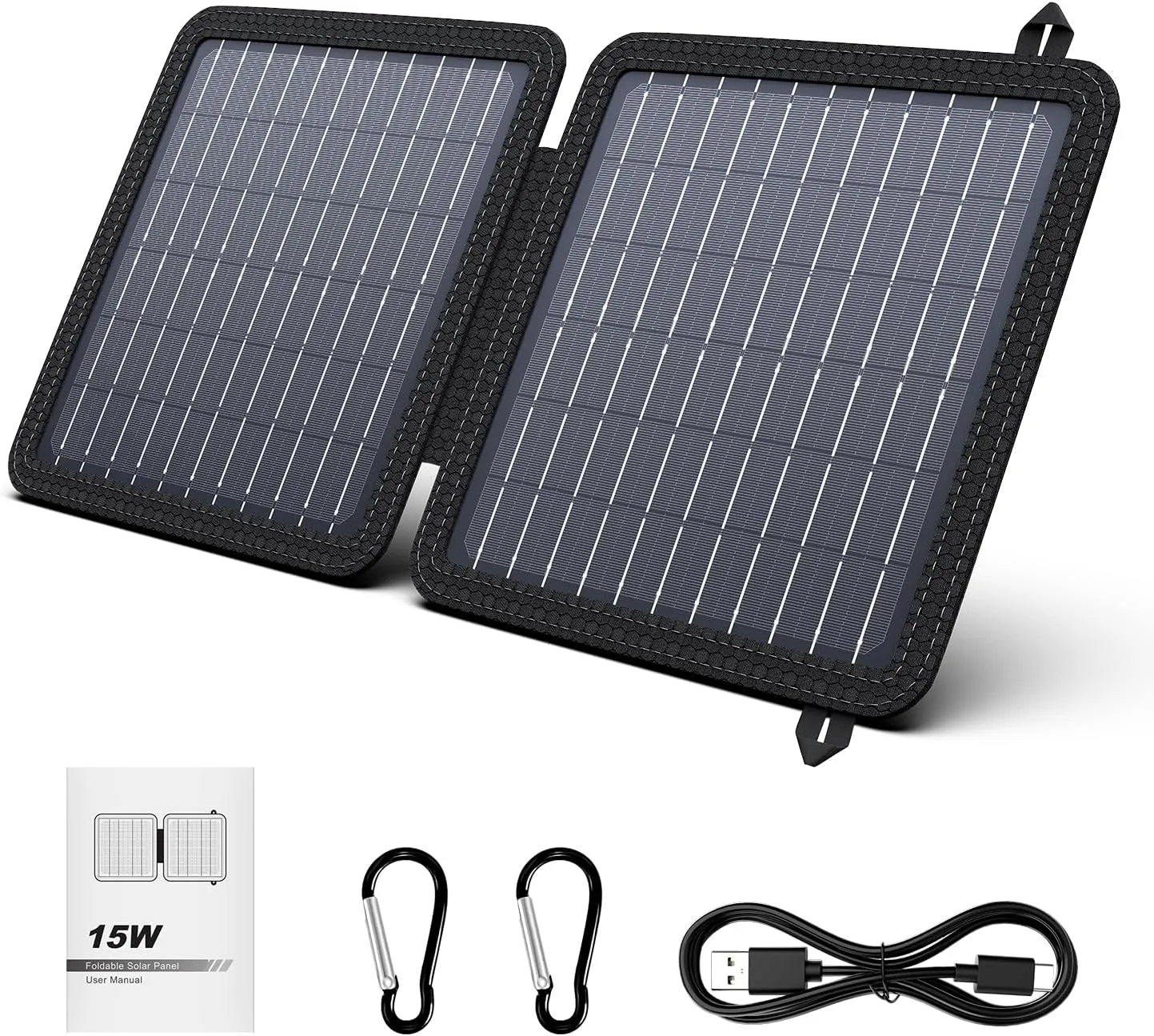Powkey Portable Solar Panel Chargers with 15W USB-A USB-C DC Output Foldable Power Emergency ETFE Panels, Solar Battery Charger Compatible with Cell Phone iPad for Backpacking, Camping, Hiking (15W)