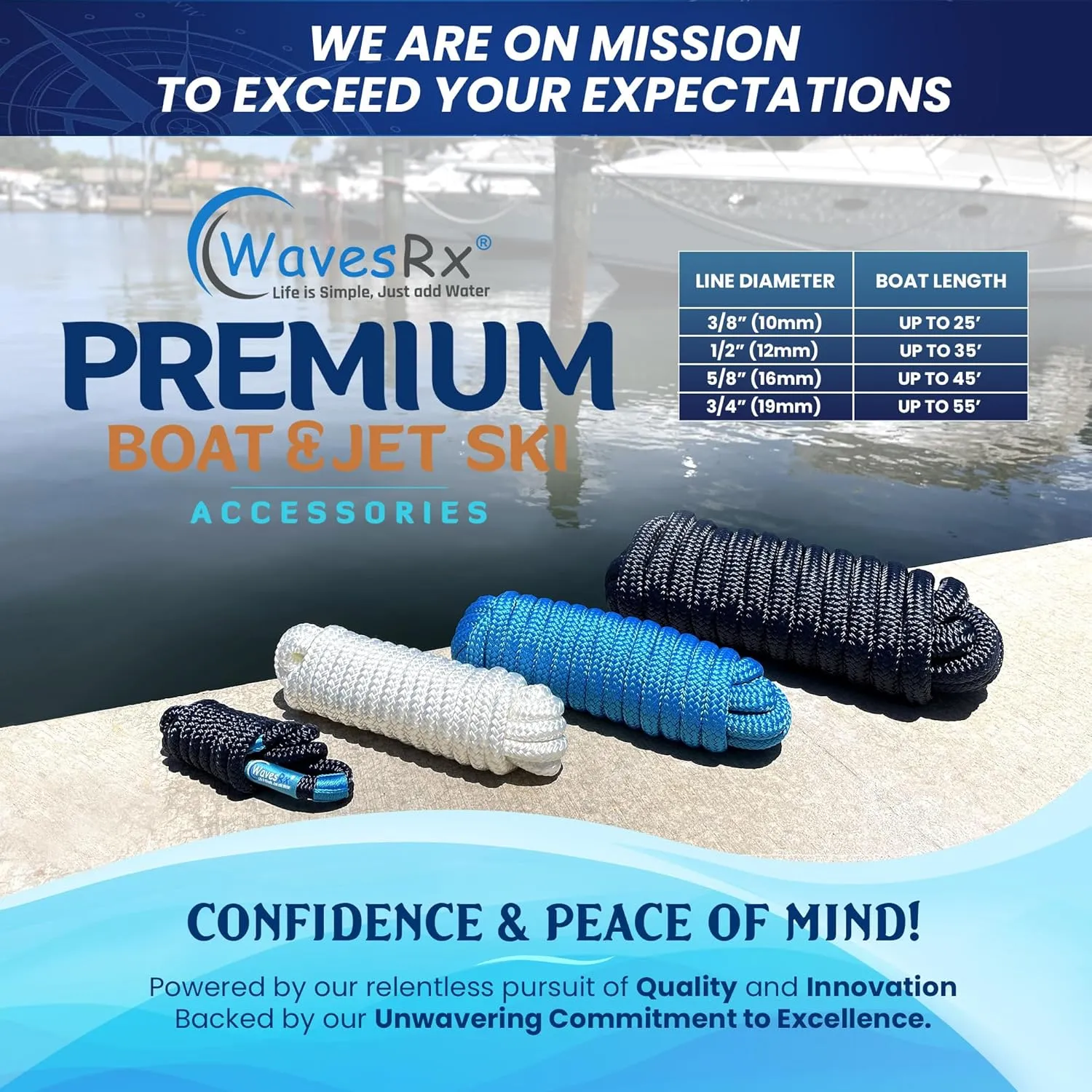 Premium Nylon Boat Dock Lines & Ropes for Docking & Pontoon | Double Braided Marine Rope | Boat Ropes for Docking with Loop | UV & Saltwater Resistant Dock Ropes for Boats & Mooring Line