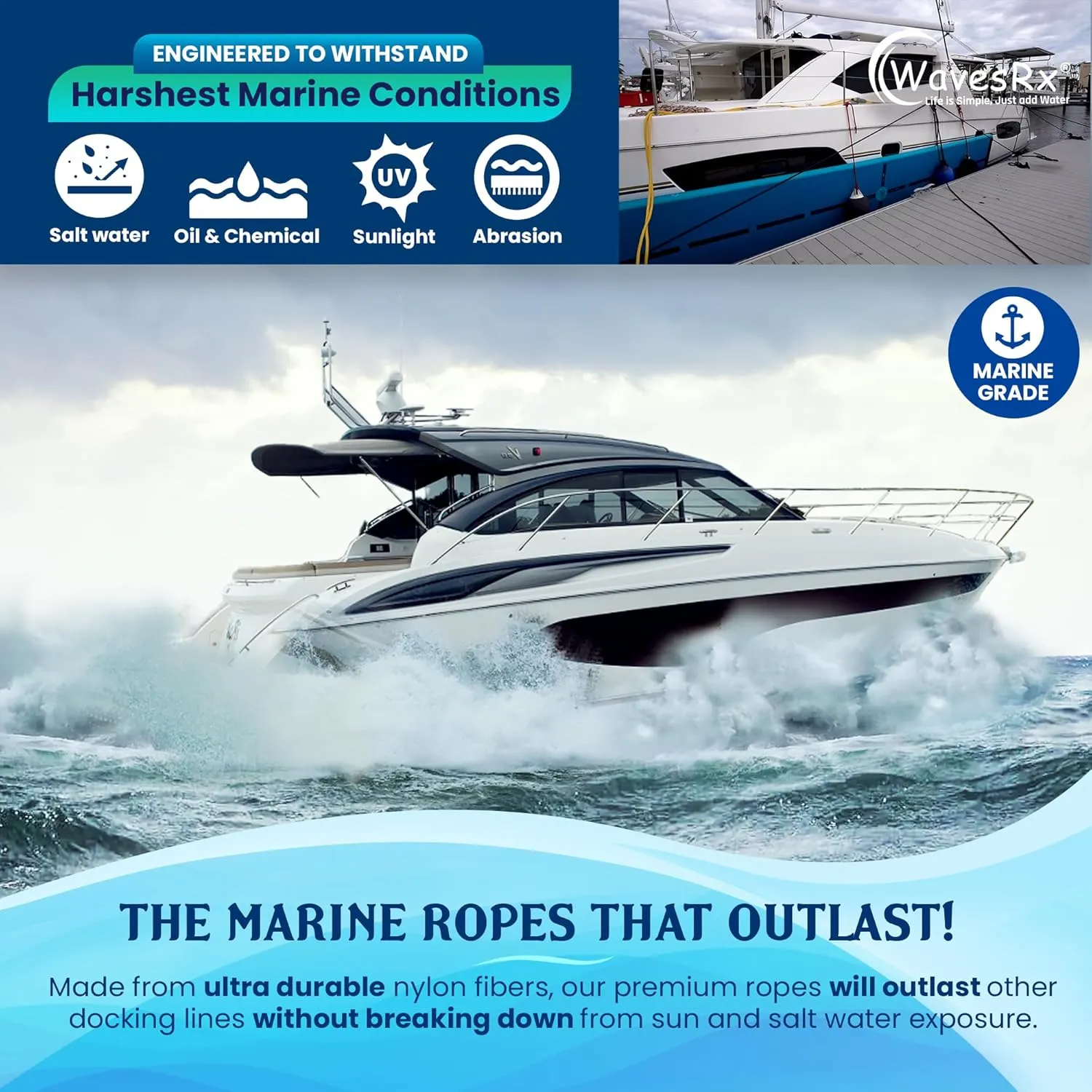 Premium Nylon Boat Dock Lines & Ropes for Docking & Pontoon | Double Braided Marine Rope | Boat Ropes for Docking with Loop | UV & Saltwater Resistant Dock Ropes for Boats & Mooring Line
