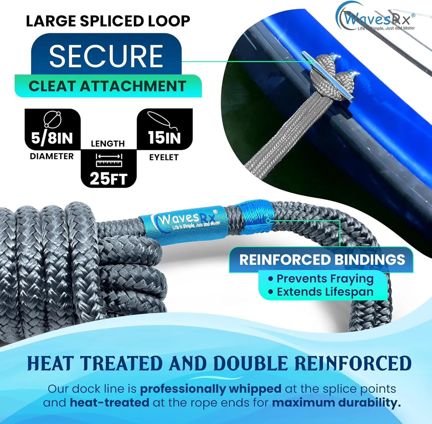 Premium Nylon Boat Dock Lines & Ropes for Docking & Pontoon | Double Braided Marine Rope | Boat Ropes for Docking with Loop | UV & Saltwater Resistant Dock Ropes for Boats & Mooring Line