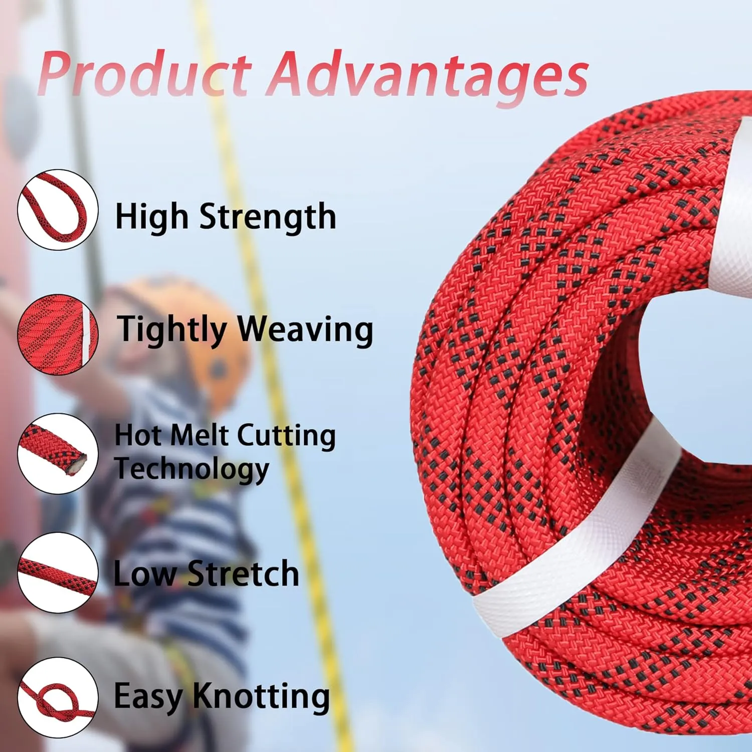 Premium Polyester Braid Rope, 3/8IN 100FT, 3520 lb High Strength Arborist Bull Rope, Multi Purpose Strong Pulling Rope, for Gardening, Camping and Swing (Red and Black)