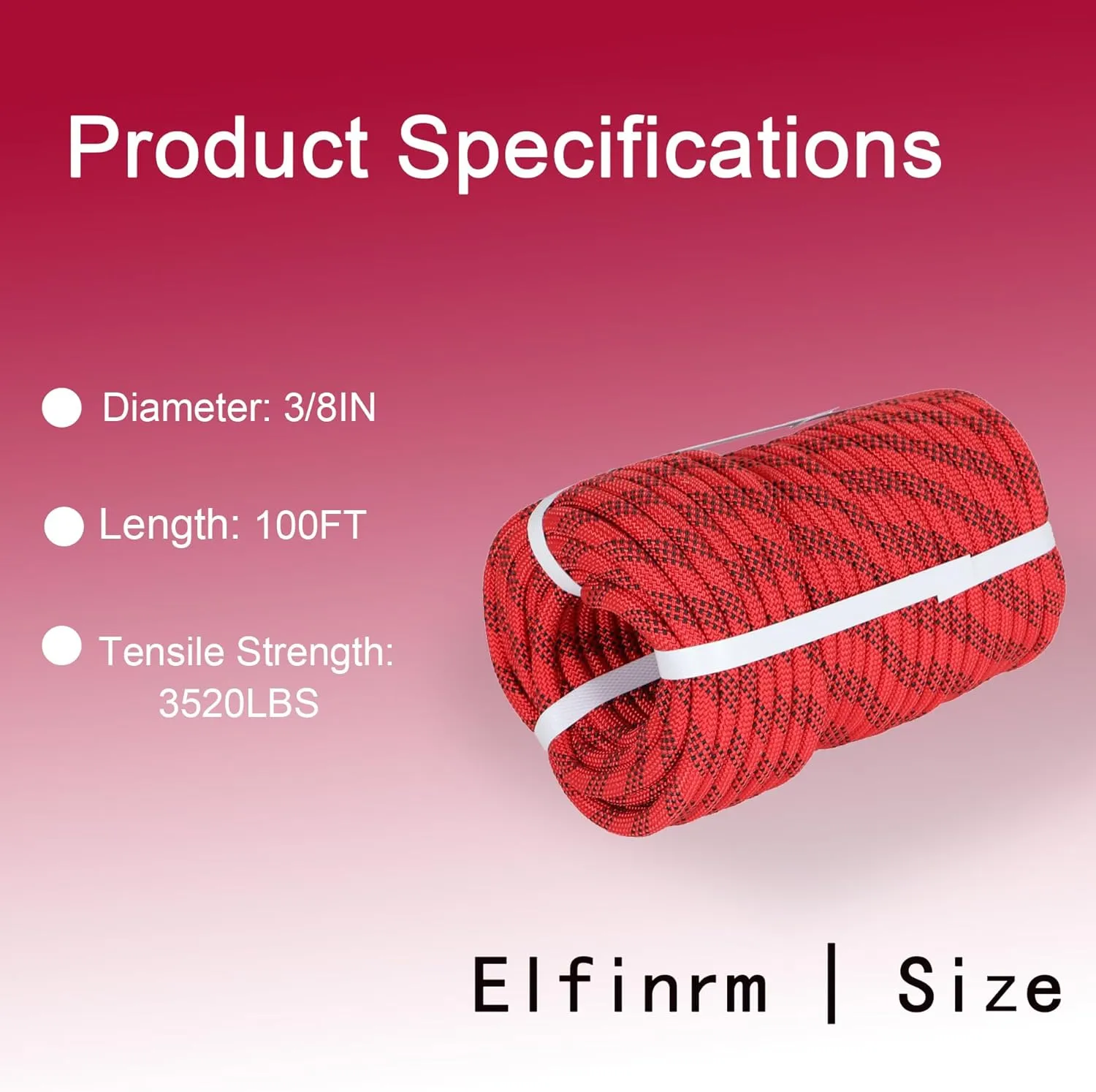 Premium Polyester Braid Rope, 3/8IN 100FT, 3520 lb High Strength Arborist Bull Rope, Multi Purpose Strong Pulling Rope, for Gardening, Camping and Swing (Red and Black)