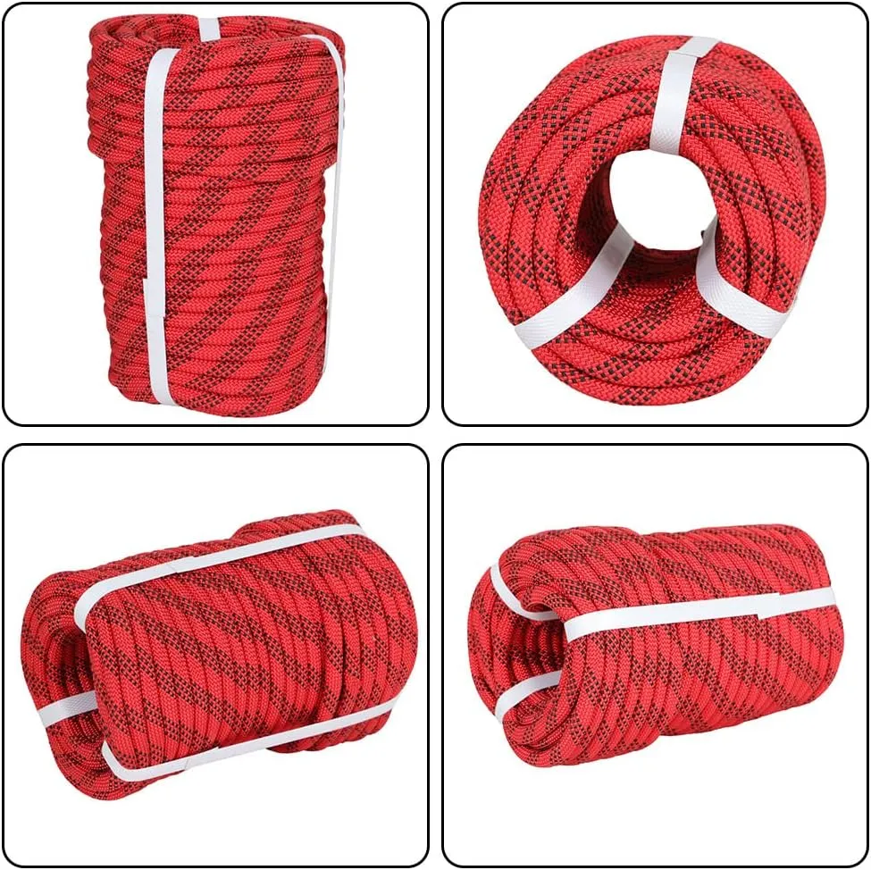 Premium Polyester Braid Rope, 3/8IN 100FT, 3520 lb High Strength Arborist Bull Rope, Multi Purpose Strong Pulling Rope, for Gardening, Camping and Swing (Red and Black)