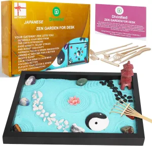 Premium Zen Garden for Desk, Sand Tray Therapy Kit, Therapy Office Decor, 11x8in - 11 Japanese Desktop Zen Garden Accessories and Meditation Accessories for Home and Office Relaxation