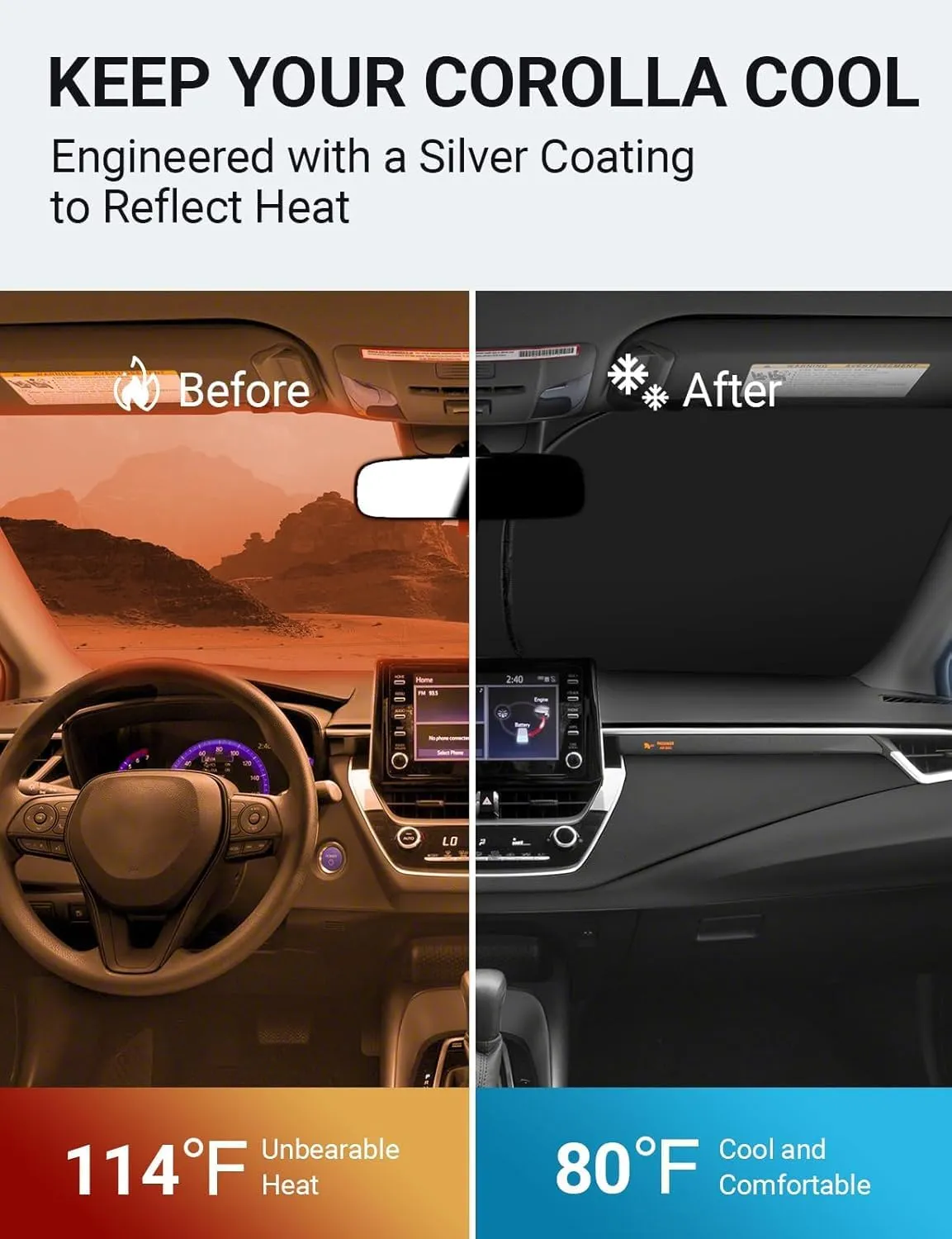 Proadsy 2025 Upgrade Front Windshield Sunshade Foldable Sun Shade Protector Custom Fit 2019-2024 2025 Toyota Corolla SE XSE L LE XLE Hybrid Sedan Accessories