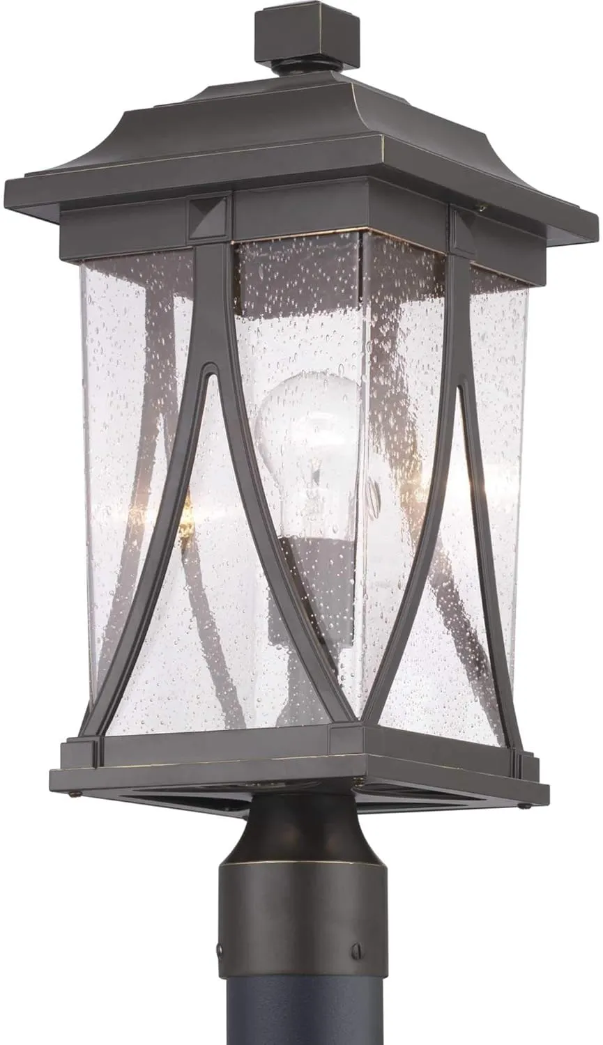 Progress Lighting Abbott Collection 1-Light Clear Seeded Glass Craftsman Outdoor Post Lantern Light Antique Bronze 18.50x8.25x8.25