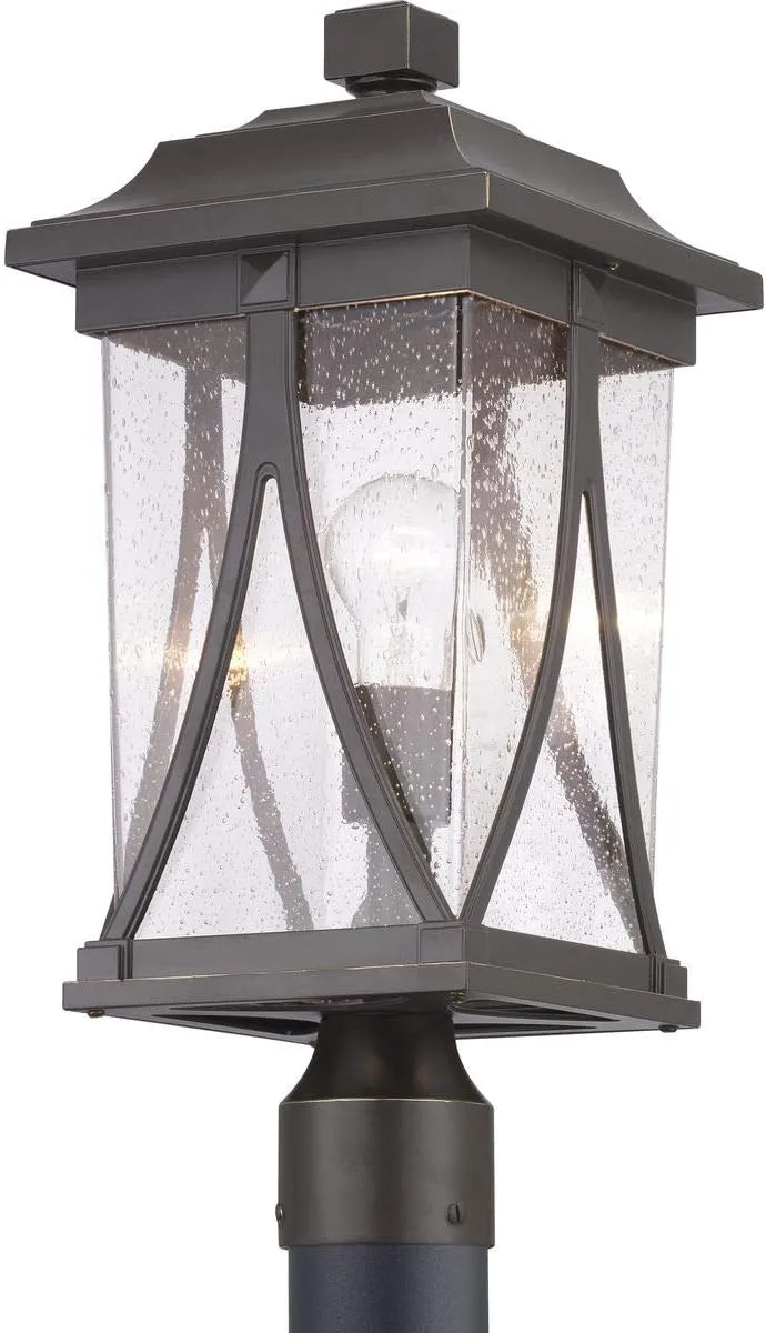 Progress Lighting Abbott Collection 1-Light Clear Seeded Glass Craftsman Outdoor Post Lantern Light Antique Bronze 18.50x8.25x8.25