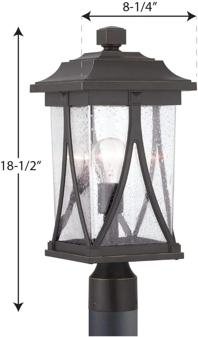 Progress Lighting Abbott Collection 1-Light Clear Seeded Glass Craftsman Outdoor Post Lantern Light Antique Bronze 18.50x8.25x8.25