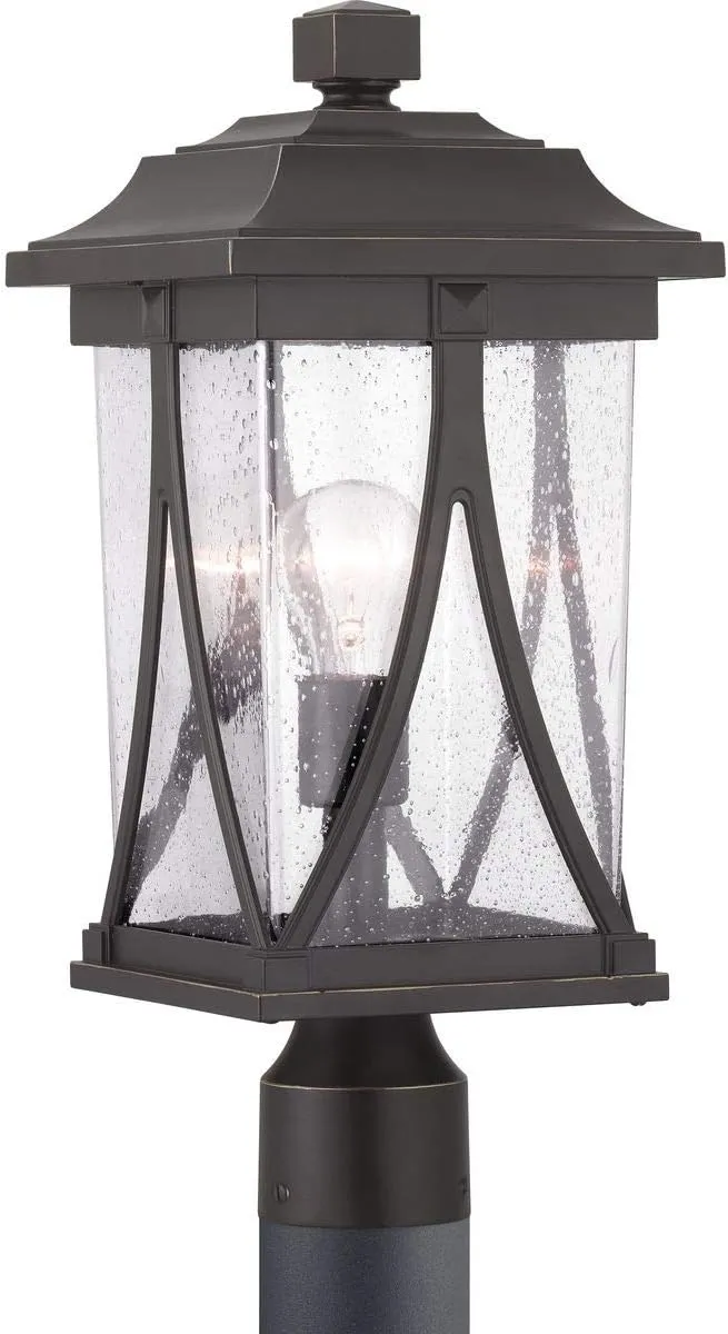 Progress Lighting Abbott Collection 1-Light Clear Seeded Glass Craftsman Outdoor Post Lantern Light Antique Bronze 18.50x8.25x8.25