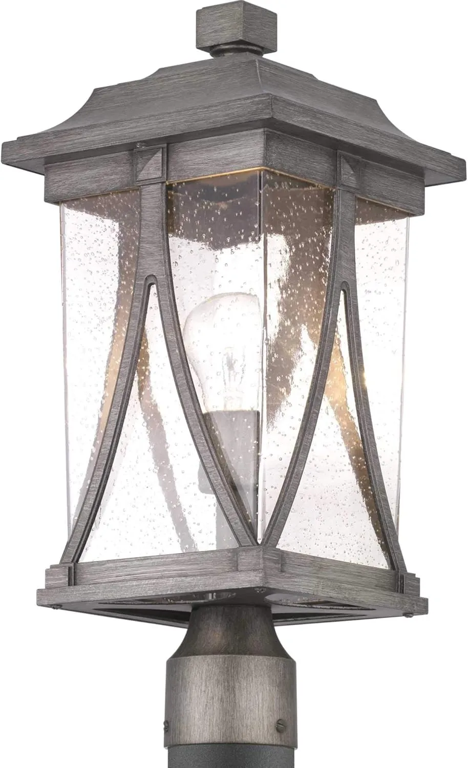 Progress Lighting Abbott Collection 1-Light Clear Seeded Glass Craftsman Outdoor Post Lantern Light Antique Pewter