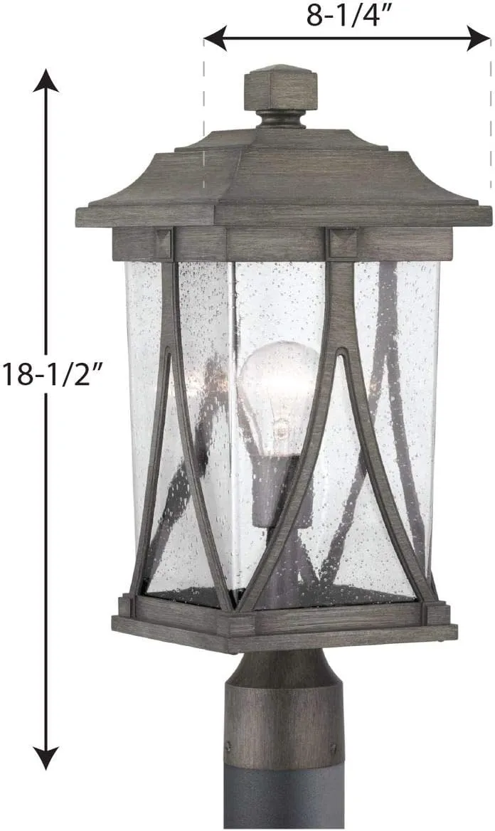 Progress Lighting Abbott Collection 1-Light Clear Seeded Glass Craftsman Outdoor Post Lantern Light Antique Pewter