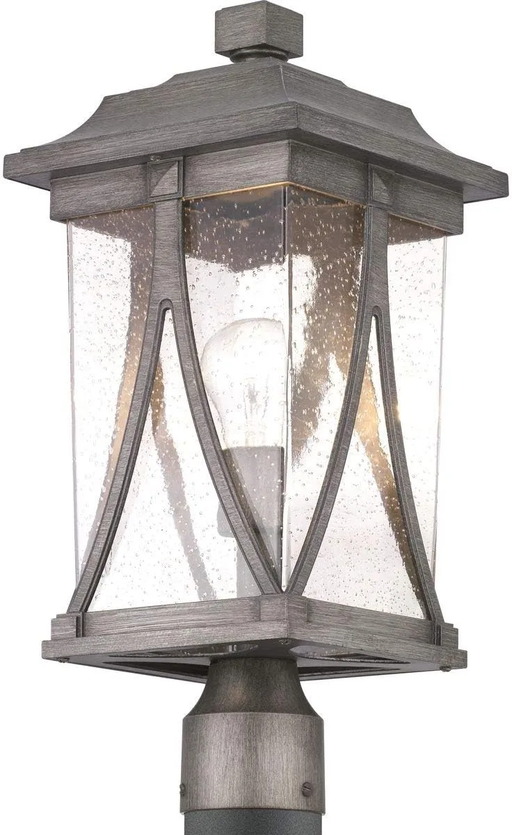 Progress Lighting Abbott Collection 1-Light Clear Seeded Glass Craftsman Outdoor Post Lantern Light Antique Pewter