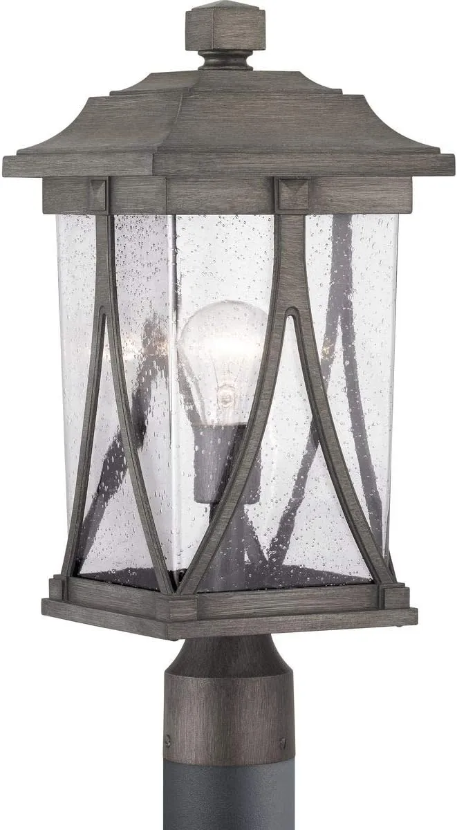 Progress Lighting Abbott Collection 1-Light Clear Seeded Glass Craftsman Outdoor Post Lantern Light Antique Pewter
