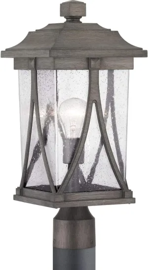 Progress Lighting Abbott Collection 1-Light Clear Seeded Glass Craftsman Outdoor Post Lantern Light Antique Pewter